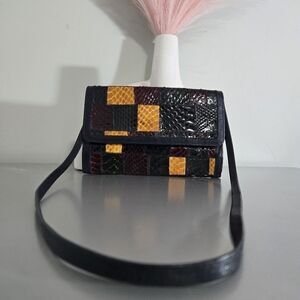 Vintage 80s/90s LONGCHAMP France Snakeskin Patchwork Crossbody Bag Rare WOC